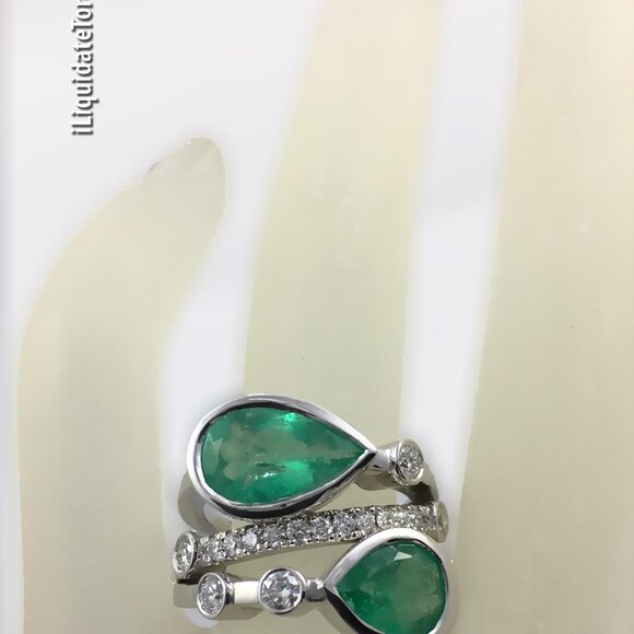 **BRAND NEW** Green Colombian Emerald and Diamond Bubble Ring in 14K White Gold - Picture 11 of 16